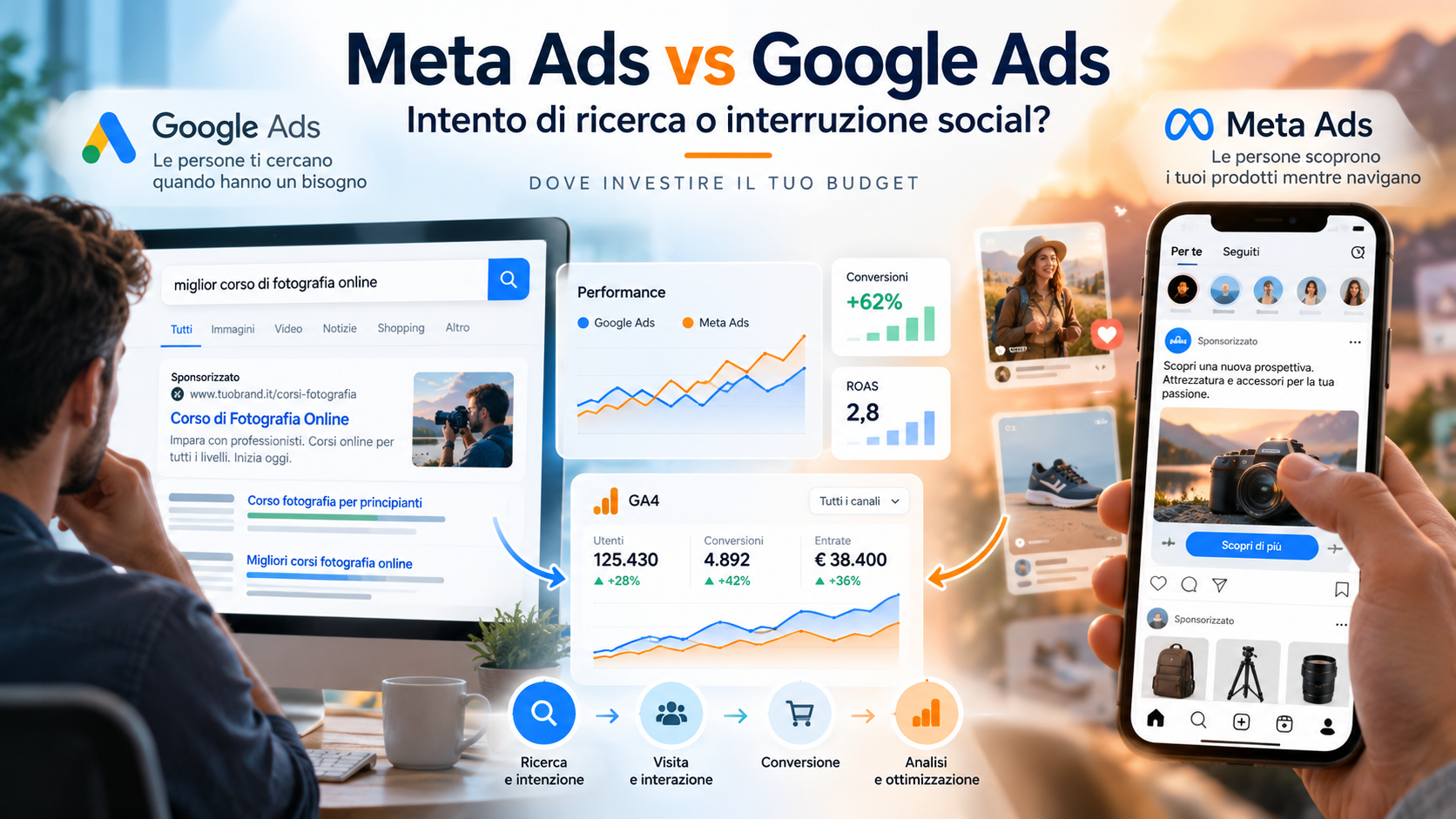Meta Ads vs Google Ads: intento di ricerca o interruzione social?